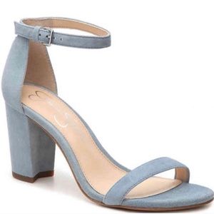 Jessica Simpson light denim suede block heels
